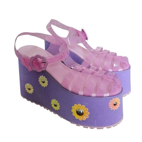 Sugar Thrillz Shoes - Sugar‎ Thrillz High Platform Pushin Daisies Jelly Shoes 3D Flowers Sz 8